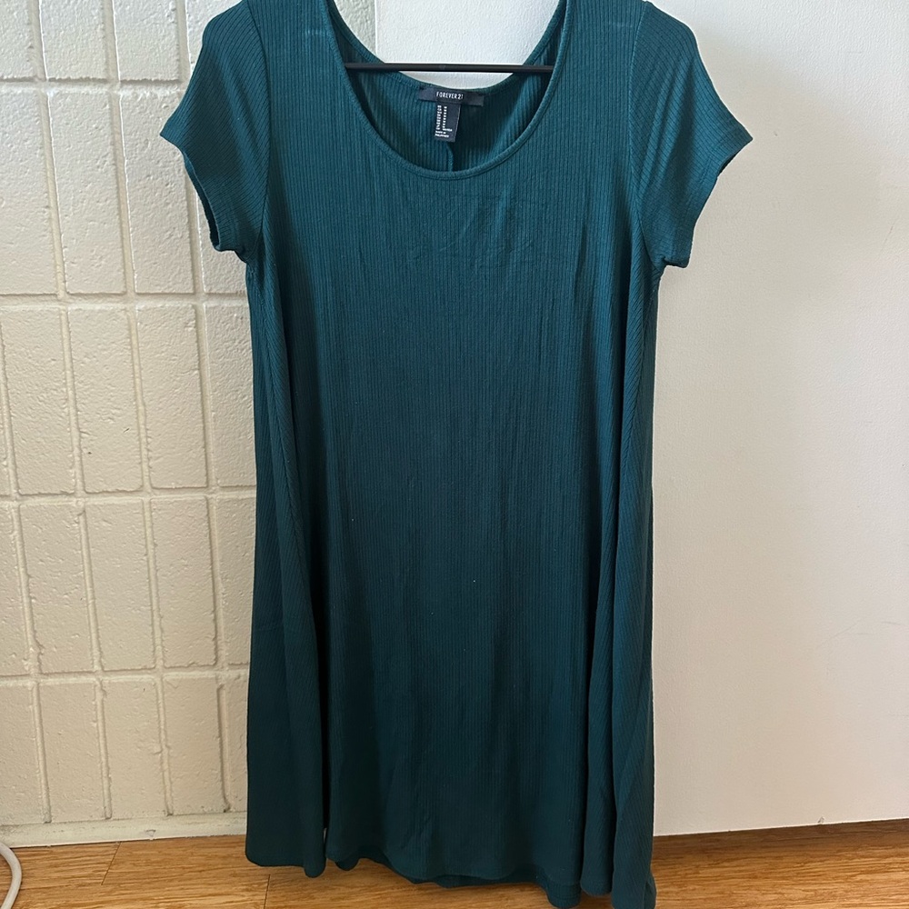 Forever 21 Deep Green Ribbed T Shirt Dress